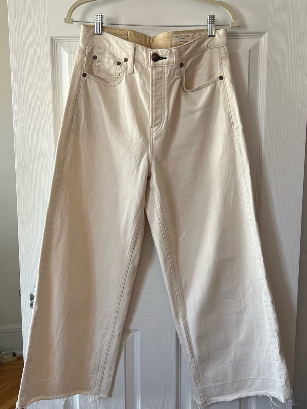 rag & bone Cream High-Rise Wide Leg Jeans